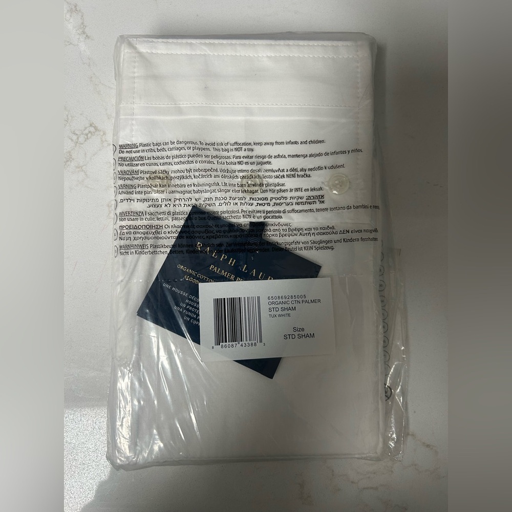 Ralph Lauren Organic Cotton Palmer Percale Standard Pillow Sham Tuxedo White